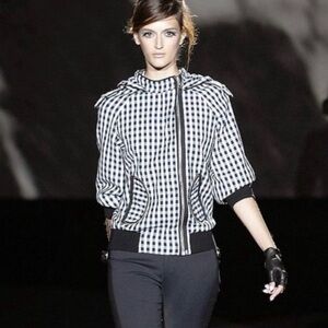 L.A.M.B. Gwen Stefani asymmetrical Gingham Plaid bomber Hoodie Y2K jacket-Size 8